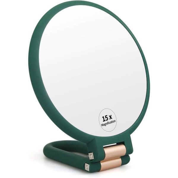 1 stk håndholdt forstørrelses makeup spejl -15x - militærgrøn