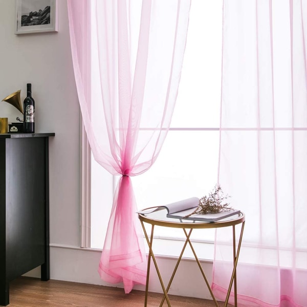 Voile Gardin Transparent Gardin Tillverkad av Voile Enfärgad Pul Rosa