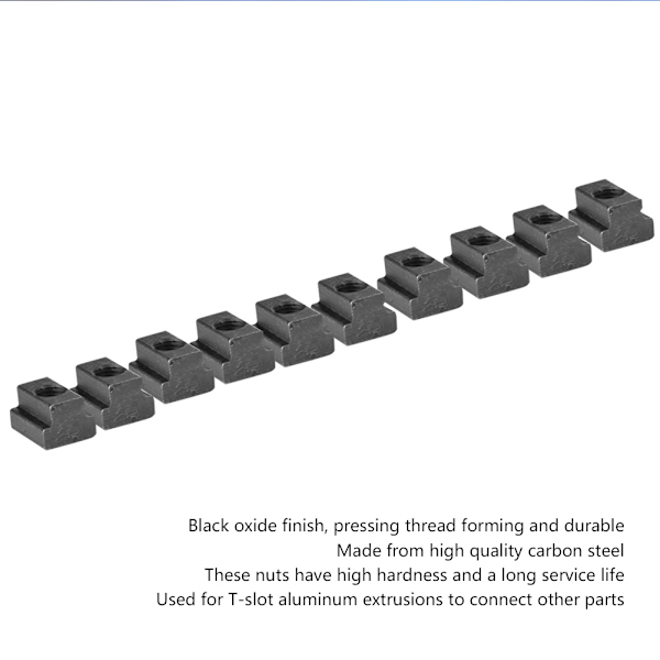 10 stk Svartoksidert Karbonstål Klasse 8.8 T-spor Mutter T-mutter Gjennomgående (M10 Gjenget)