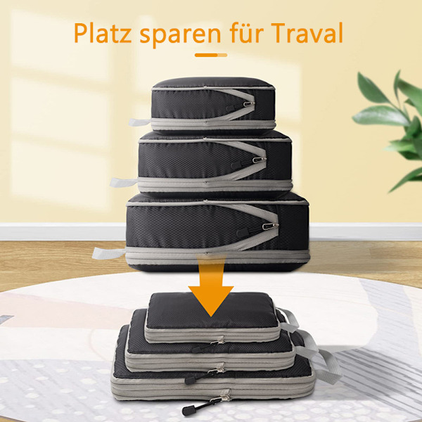 Kompressionsförpackningskuber Resväskeorganisatör Packningskub Packningskub Resväskans förvaringsväskor (Svart, 3-pack)