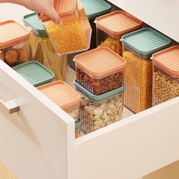 Lufttette matbeholdere for kjøkken, gjennomsiktige plastbeholdere for frokostblandinger, kaffe, tørket frukt, pasta (900 ml)