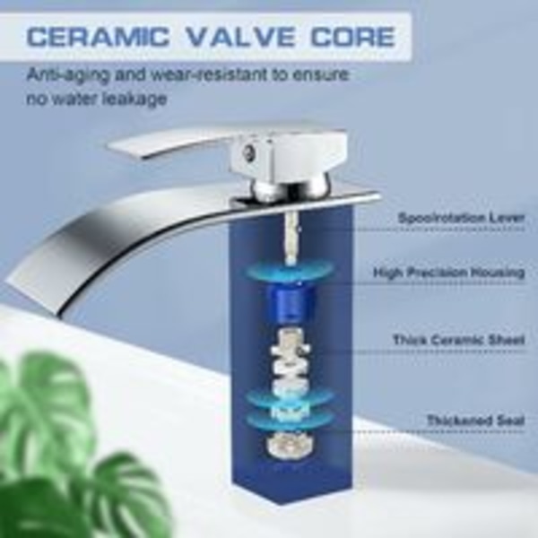 Moderni Cascade-kylpyhuonehana, tyylikäs Cascade-pesuallas, messinkinen kylpyhuonemikseri, saatavana kuumaa ja kylmää vettä, kromattu Cascade-hana G