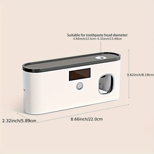 Wall-Mounted Smart Toothbrush Holder with Automatic Toothpaste Dispenser, 5 Slots, USB Rechargeable, Modern Bathroom Organizer Gold + Black Gold + Black 9.45 inches