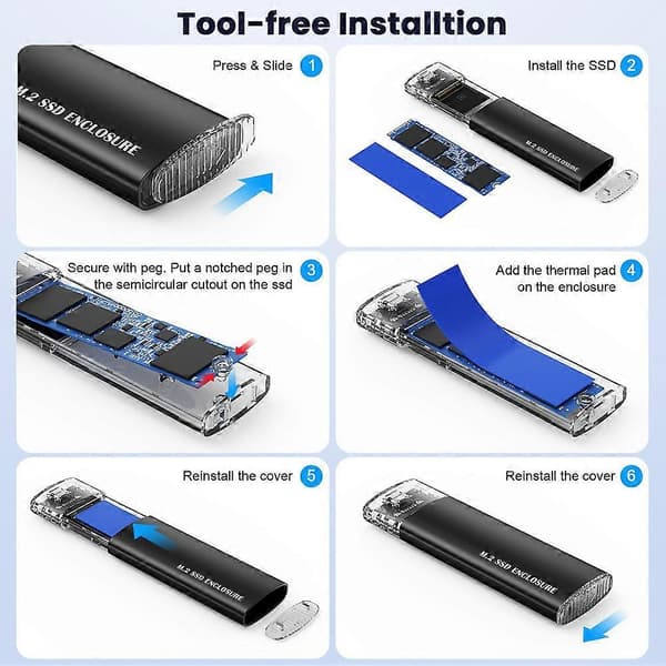 M.2 2280 2260 2242 SSD NVME PCIe NGFF SATA Dual Protocol USB Type C PCI-E M2 SSD Eksternt Kabinett Harddisk Boks Svart