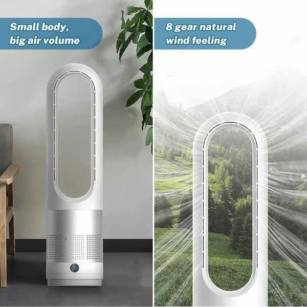 Silent Pedestal Fan with Remote Control - PRUMYA - 8H Timer - 8 Speeds - 80° Oscillation - Bladeless Fan