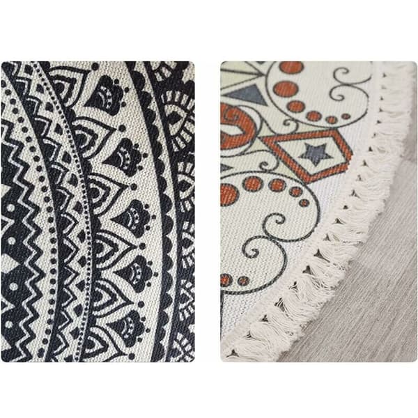 60 cm Vintage Rund Mandala Matta Vardagsrumsmatta Sovrum Hem Flätad Bomullsmatta Tvättbar