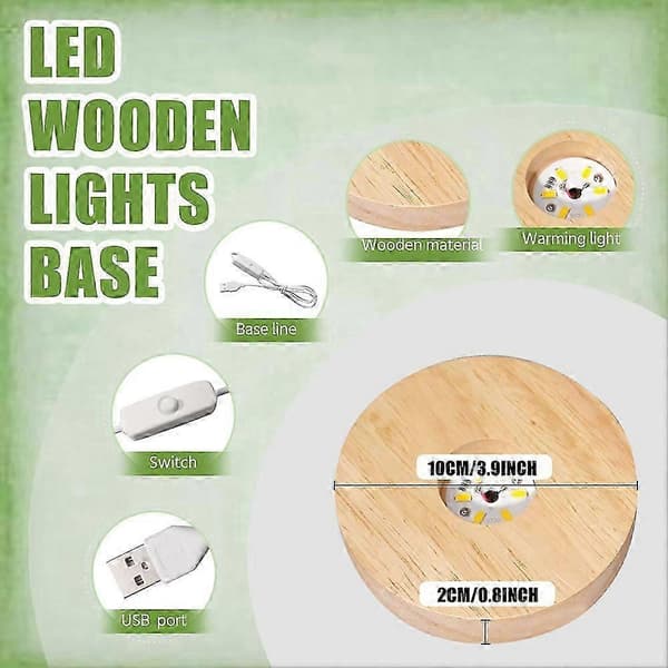 10 stk. Træ LED Display Baser Runde Træ Display Lysende Baser Til Glas Kunst LED Lysende Display Stand Baser_Kvalitetsgave