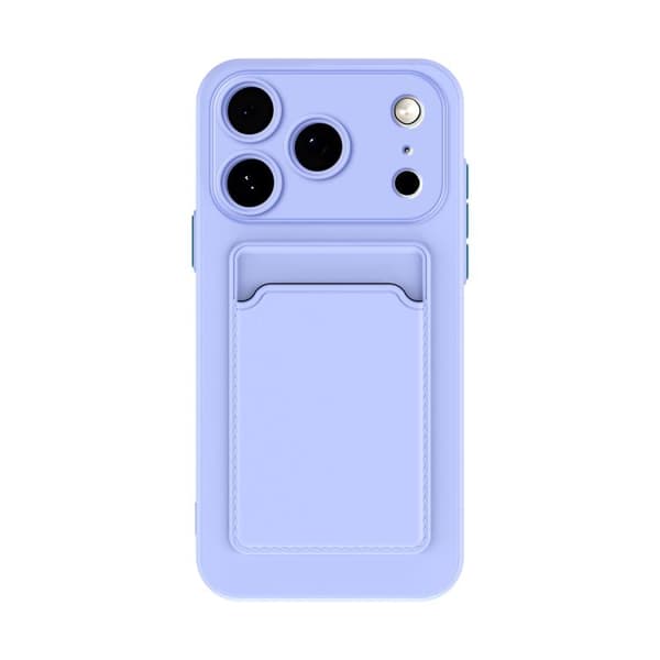 iPhone 17 Pro Cover med Kortlomme og Kontrastfarvede Knapper Purpur