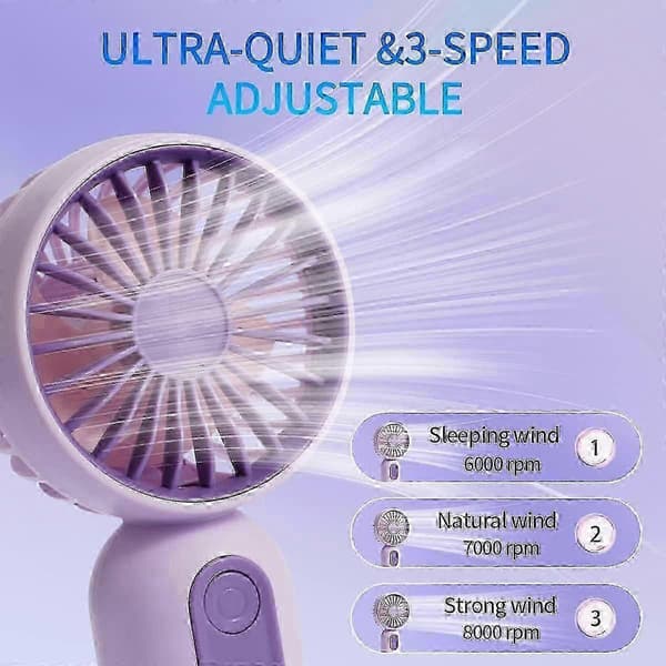 Mini bærbar ventilator 3-pak, 3-trins håndholdt ventilator til børn, kvinder, mænd, udendørs rejser