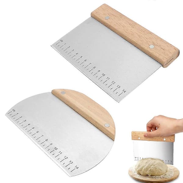 Deigskrape og deigkutter - Deigskrape - Deigkutter - Grønnsakskutter - Rustfritt stål - trehåndtak - 15cm - for kake, røre