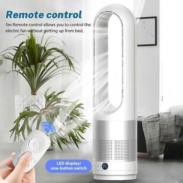Silent Pedestal Fan with Remote Control - PRUMYA - 8H Timer - 8 Speeds - 80° Oscillation - Bladeless Fan