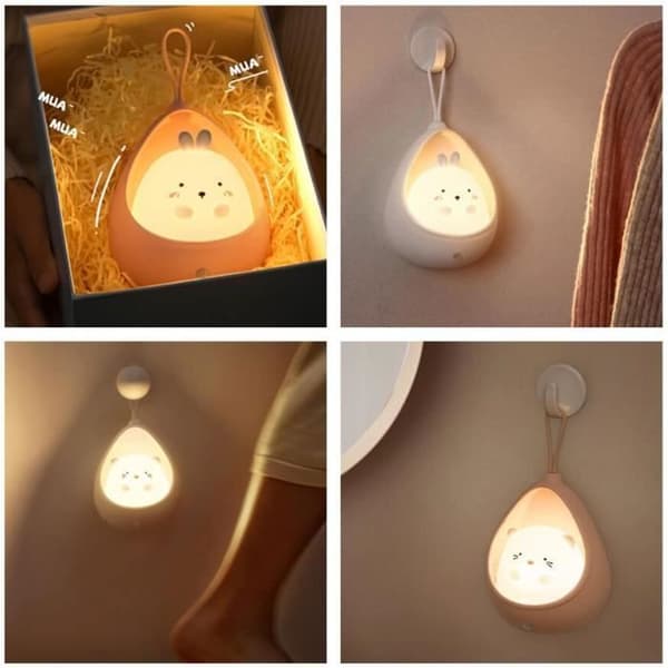 Baby Night Light, Rabbit Shaped Night Light, Kids Night Light with Induction Sensor, Hallway Night Light with Hanging Rope, Pink