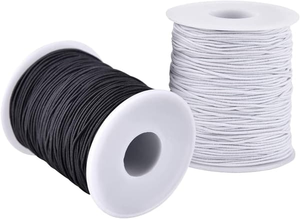 Elastisk snor til armbånd, 2 ruller 1 mm stærk strækbar elastisk snor til smykkefremstilling, halskæder, perler sort og hvid Black and White