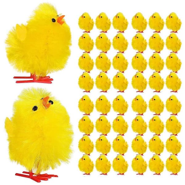 60 Pieces Mini Chicks Plastic Plush Chick Figurines Mini Chicken Figurines Easter Mini Statue Decor
