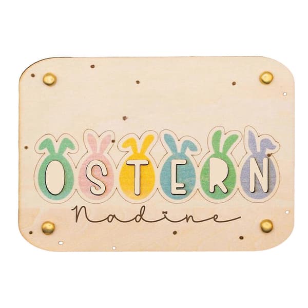 Handmade Wooden Easter Card with \"EASTER\" Rabbit Ear Design, Colorful Egg Decoration Rabbit Rabbit 1pc