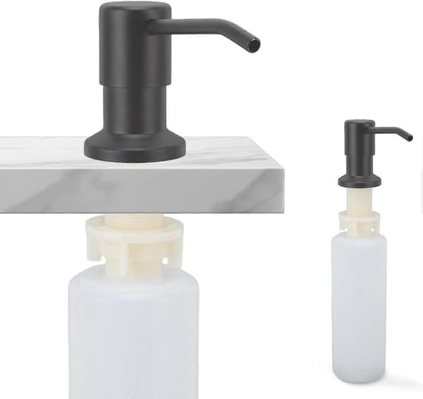 Vaskesæbedispenser, genopfyldelig indbygget sæbedispenser i rustfrit stål, bordpladepumpe til badeværelsesartikler (350 ml) (sort)