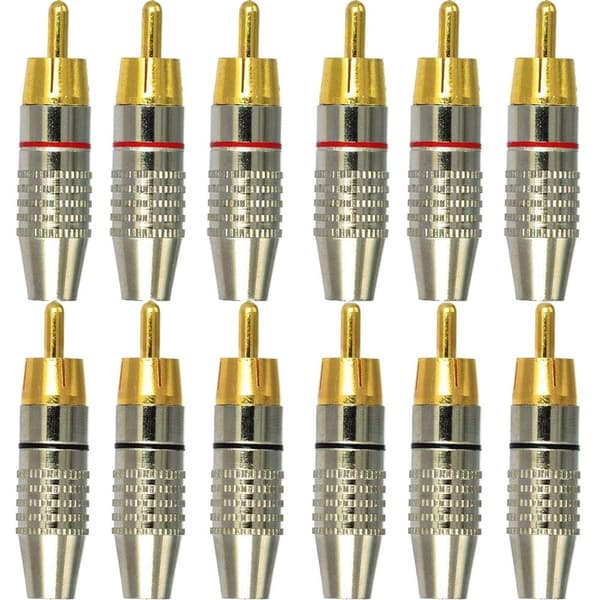 12 stk. RCA hanstik, RCA lyd- og videostik, RCA terminal lydstik, RCA stikforbindelser