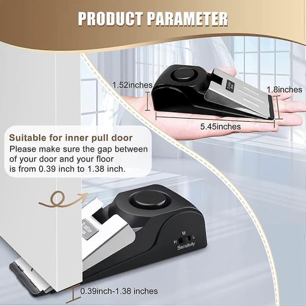 2-pack dörrstopplarm, dörrlarm med 120DB säkerhetssiren, dörrlarm för hemsäkerhet, dörrstopplarm Black