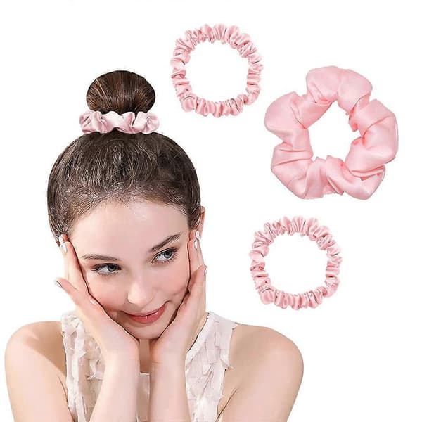 100% ren silke-scrunchie til kvinder og piger, glat til krøllet hår, silke donut hårelastikker, elastiske hestehaleholdere