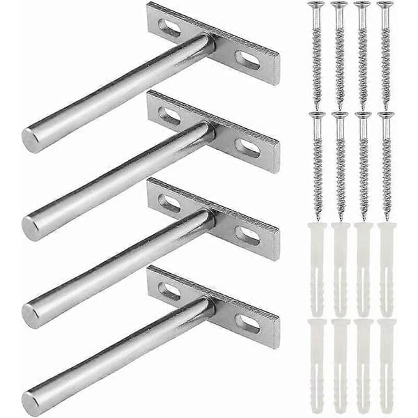 Hyllkonsoler - 4 flytande hyllkonsoler - väggkonsol - silver - Järn - T-formad - 70*100 mm - Dold - Metallvägghyllkonsol - för