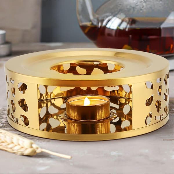 Fyrfadsstager - Tekandevarmer - Tekandevarmer - Varmer - Tevarmeplade - Varmer - Rustfrit stål - Guld - 15 cm