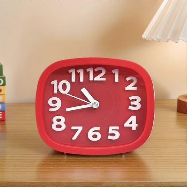 Tyst väckarklocka för flickor/pojkar, enkel design Square Red