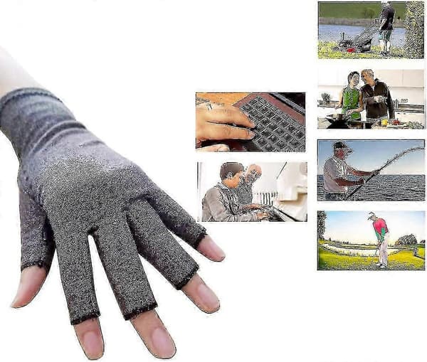 Artrithandskar med grepp för män, fingerlösa kompressionshandskar L