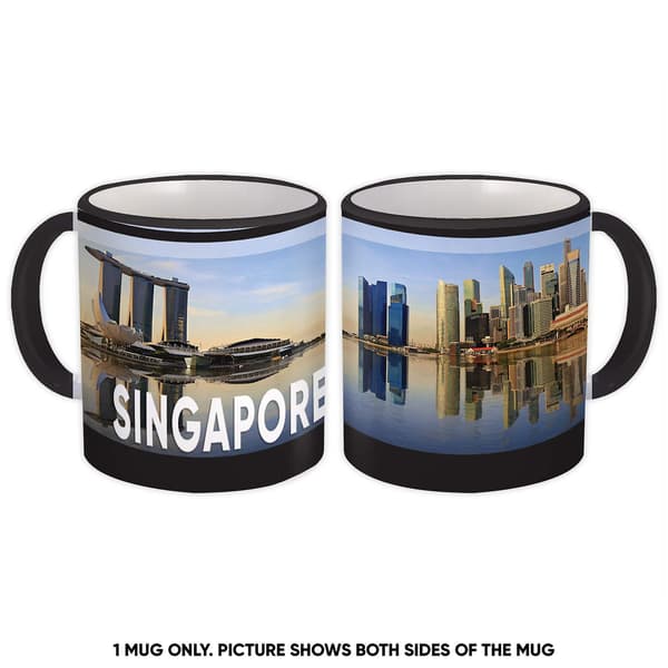 Presentmugg: Singaporeansk bild Asien_Billiga presenter White w/ Black Handle