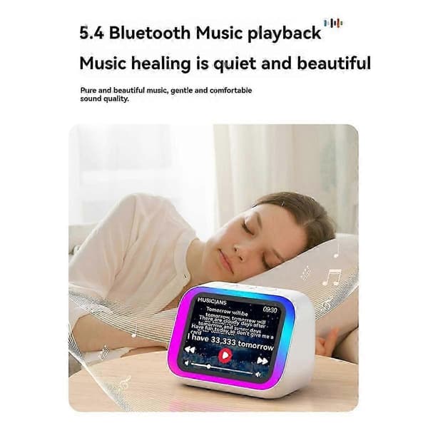 Högkvalitativ T-Intelligent Bluetooth-klockradio med stor skärm, vit