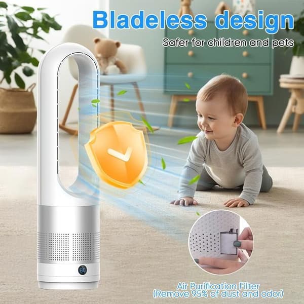 Silent Pedestal Fan with Remote Control - PRUMYA - 8H Timer - 8 Speeds - 80° Oscillation - Bladeless Fan