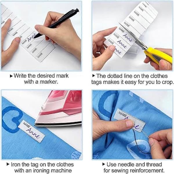Sæt Tekstil Navnelapper - Vaskbare Tøjmærker - Stryge-på Navnelapper - SÆT 200 Stykker + Pen - sort, hvid - 5.5*1.5cm