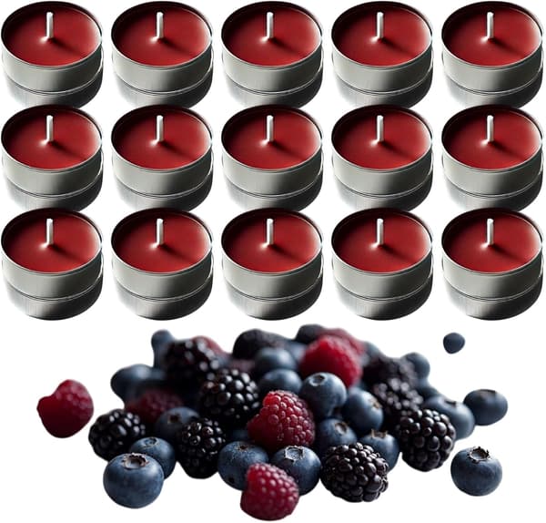 Scented Tealights - Wonderful Dark Red Berries - Up to 3.5 Hours Burn Time - 30-Pack