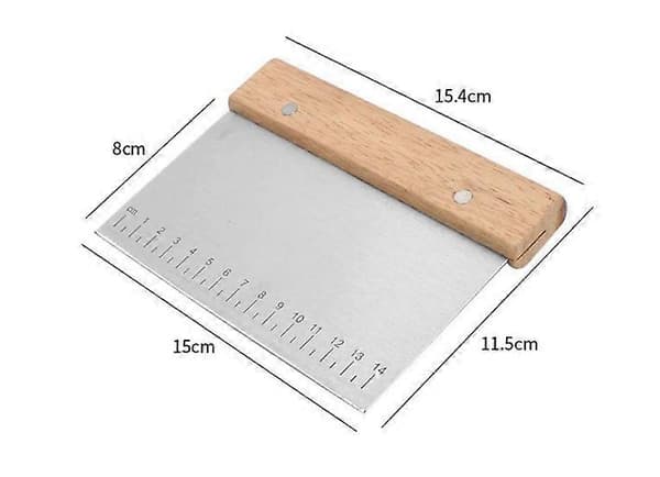Deigskrape og deigkutter - Deigskrape - Deigkutter - Grønnsakskutter - Rustfritt stål - trehåndtak - 15cm - for kake, røre