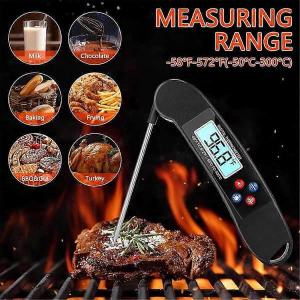 egnet til blinde digitalt talende kødtermometer vandtæt design til grilling_Kvalitetsgåvor Black