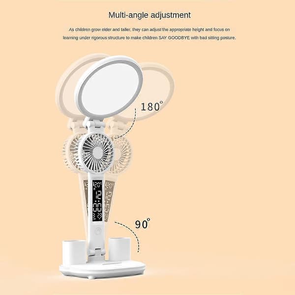 Ny bordlampe skrivebordslampe studielæselampe med ventilator LED-ur øjenbeskyttelse~ Charging model 3200 capacity Regular style