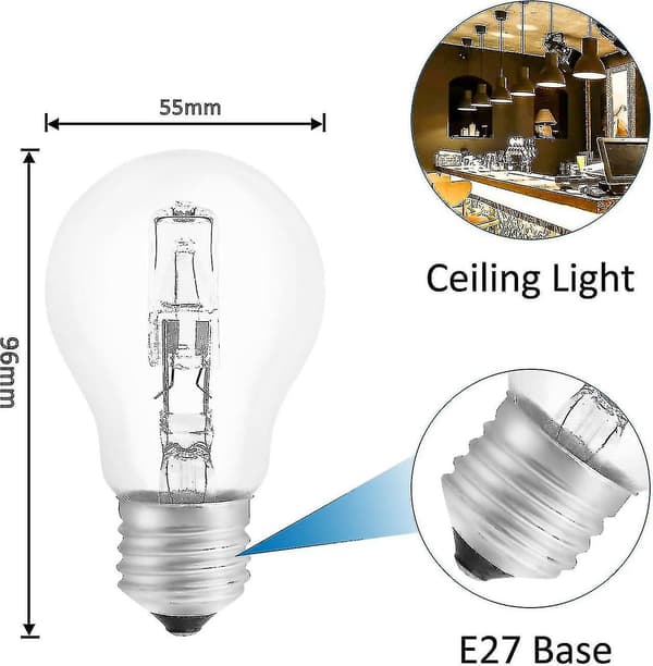Halogenlampa E27 A55 42w Dimbar, Ac220-240v, 650lm Varmvit 2700k, Transparent E27 Halogen Globlampa, 5-pack (xq)_Billiga presenter