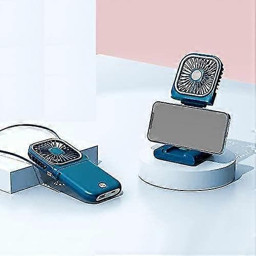 Sammenfoldelig halsventilator, bærbar USB genopladelig LED-ventilator til mobiltelefonholder blue