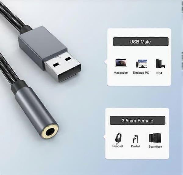 USB till 3,5 mm (hona) ljudadapter