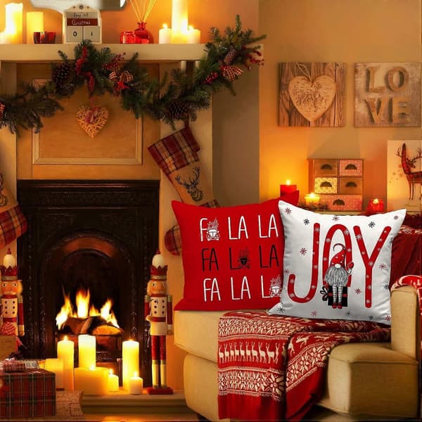 Julkuddfodral set om 4, God Jul Vinter Dekorativa Prydnadskuddfodral för Utomhus Inomhus Lantlig Stil