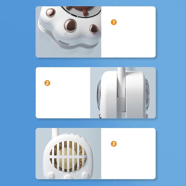 Halsventilator Sød Kattepote Design 3-Hastighed Bladløs Bærbar Hvid