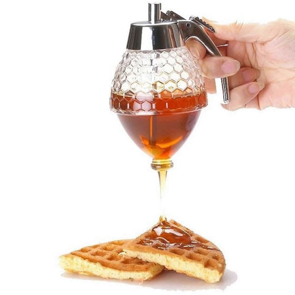 Norpro Premium Honungssirapsdispenser Burk 2,4 dl Glas Bikupa Avtryckare