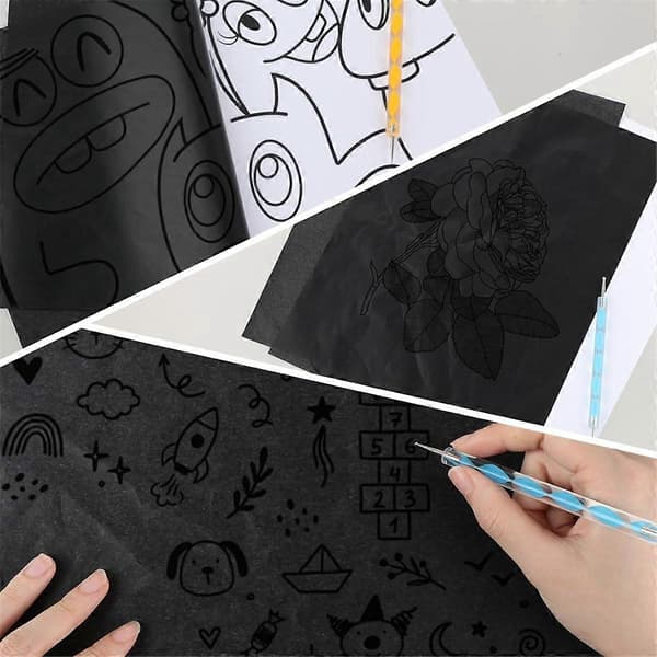 100 Ark Kolpapper Överföringspapper Ritpapper, Grafit Kopieringspapper Spårning och Överföring Drawin_Bra saker Black