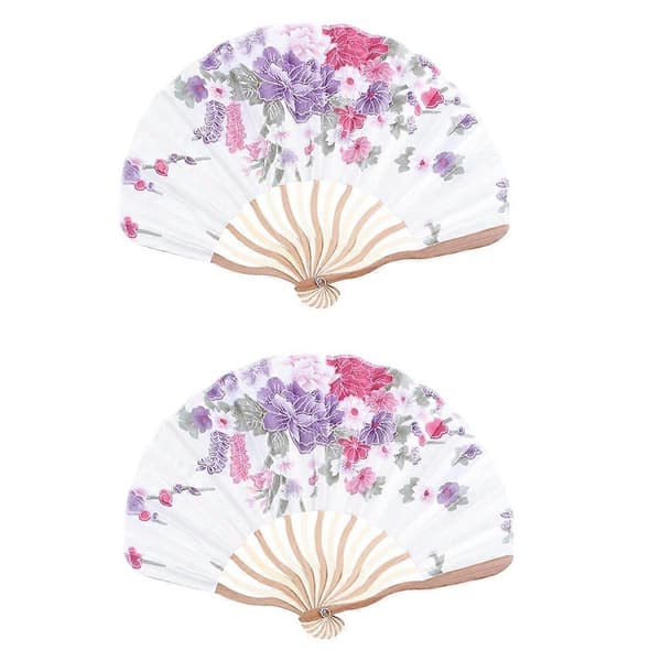 2X Bambus Blomsterprintet Japansk Stil Sammenfoldelig Håndholdt Vifte Dekoration