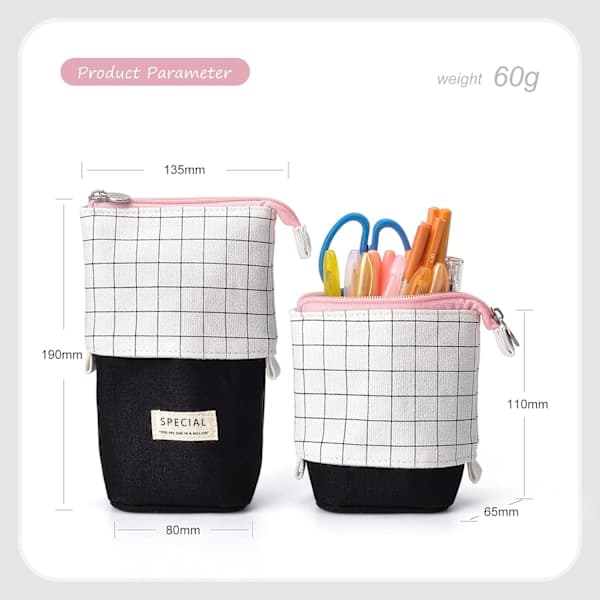 【Unique telescopic design】The cute pencil case has a retractable design. It is both a pencil case and a pen holder, and the height can be adjusted freely.