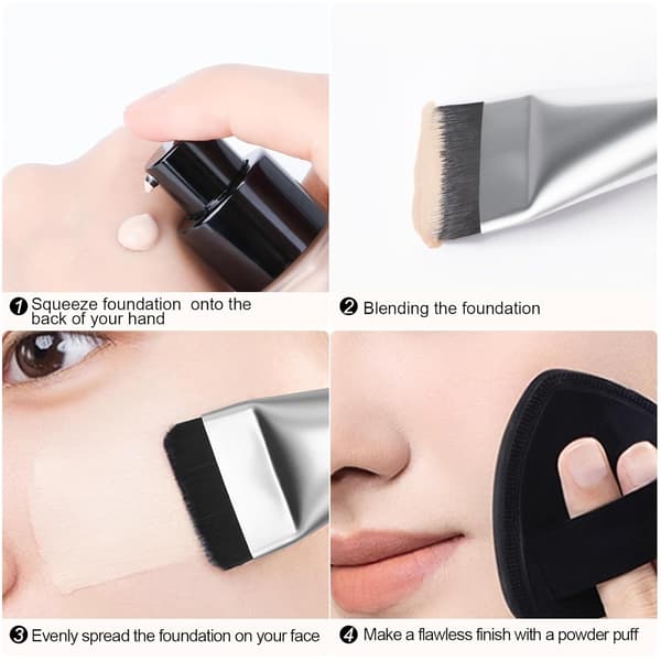Flad Foundationbørste, Koreansk Makeupbørste Spatel Ansigtsbørste til Flydende Foundation, Premium Ansigtsmakeupbørste til Blanding af Creme (Sølv)