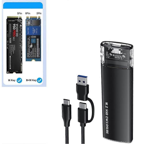 M.2 2280 2260 2242 SSD NVME PCIe NGFF SATA Dual Protocol USB Type C PCI-E M2 SSD Ekstern Kabinet Harddisk Boks Svart