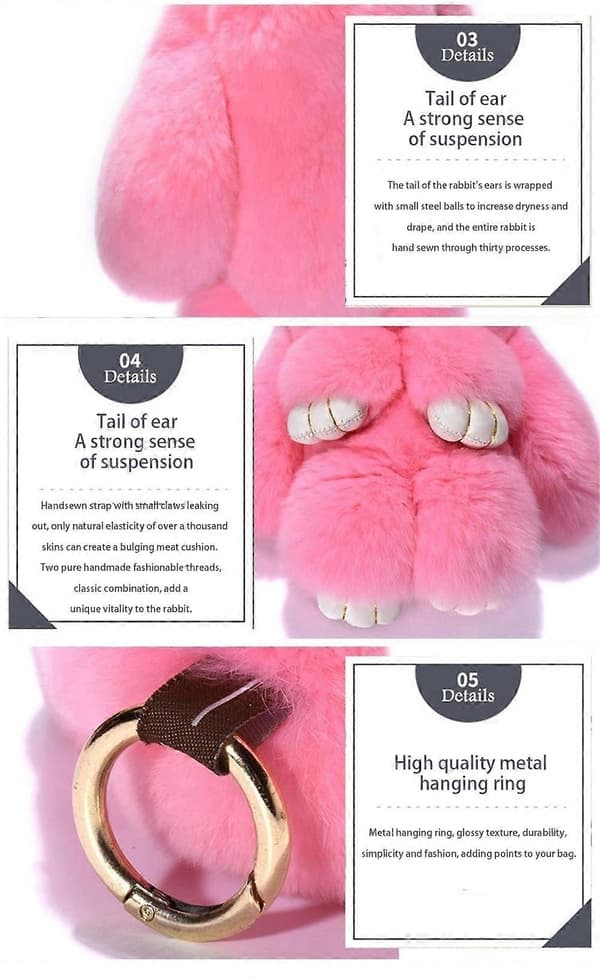 Cute Plush Bunny Plush Toy Keychain Bag Charm Red bean paste color