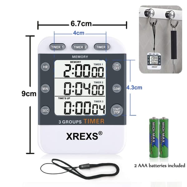 Digital kökstimer magnetisk stoppur med klocka, magnet, 3-nivåvolym, LCD-display för matlagning, sport, studier, 2 AAA-batterier