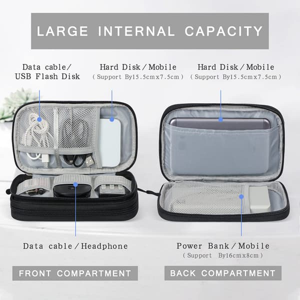 Electronics Accessories Bag, Cable Organizer Bag, 2-Layer Portable Waterproof Travel Case for Cable, SD Card, Charger, Power Bank, Black