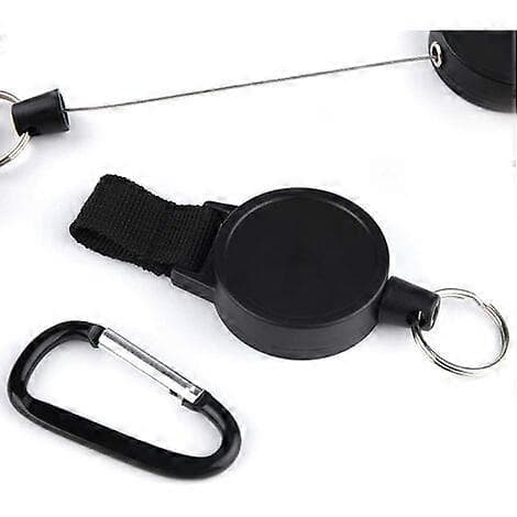 3-pack infällbar kraftig nyckelring med 65 cm stålwire, svart